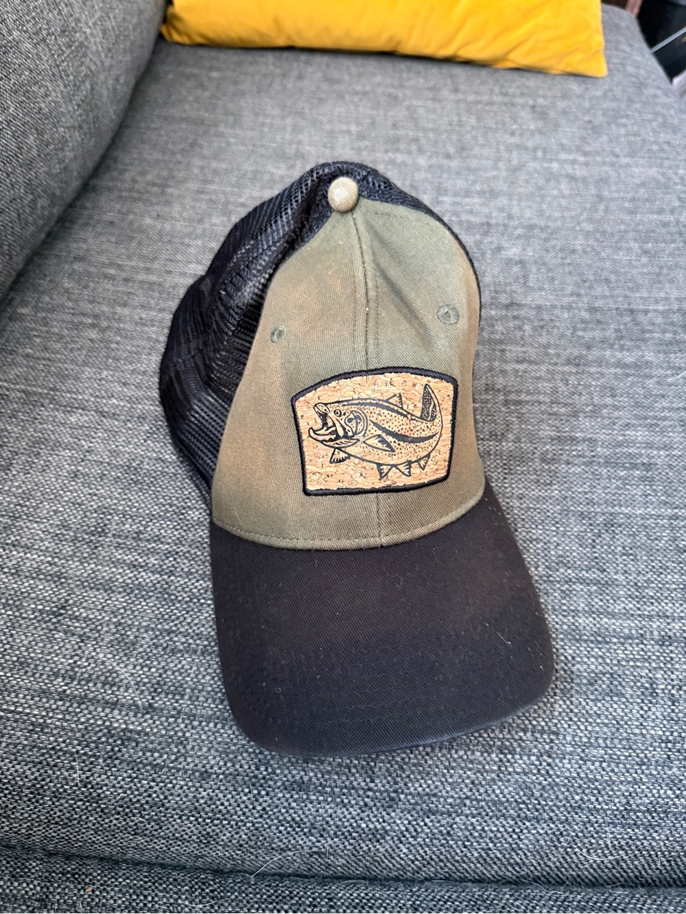 George Olive & Black Trucker Cap with Fish Patch